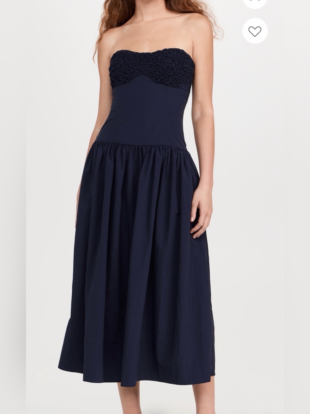 Moon River Strapless Navy Dress with Textured Sweetheart Bodice